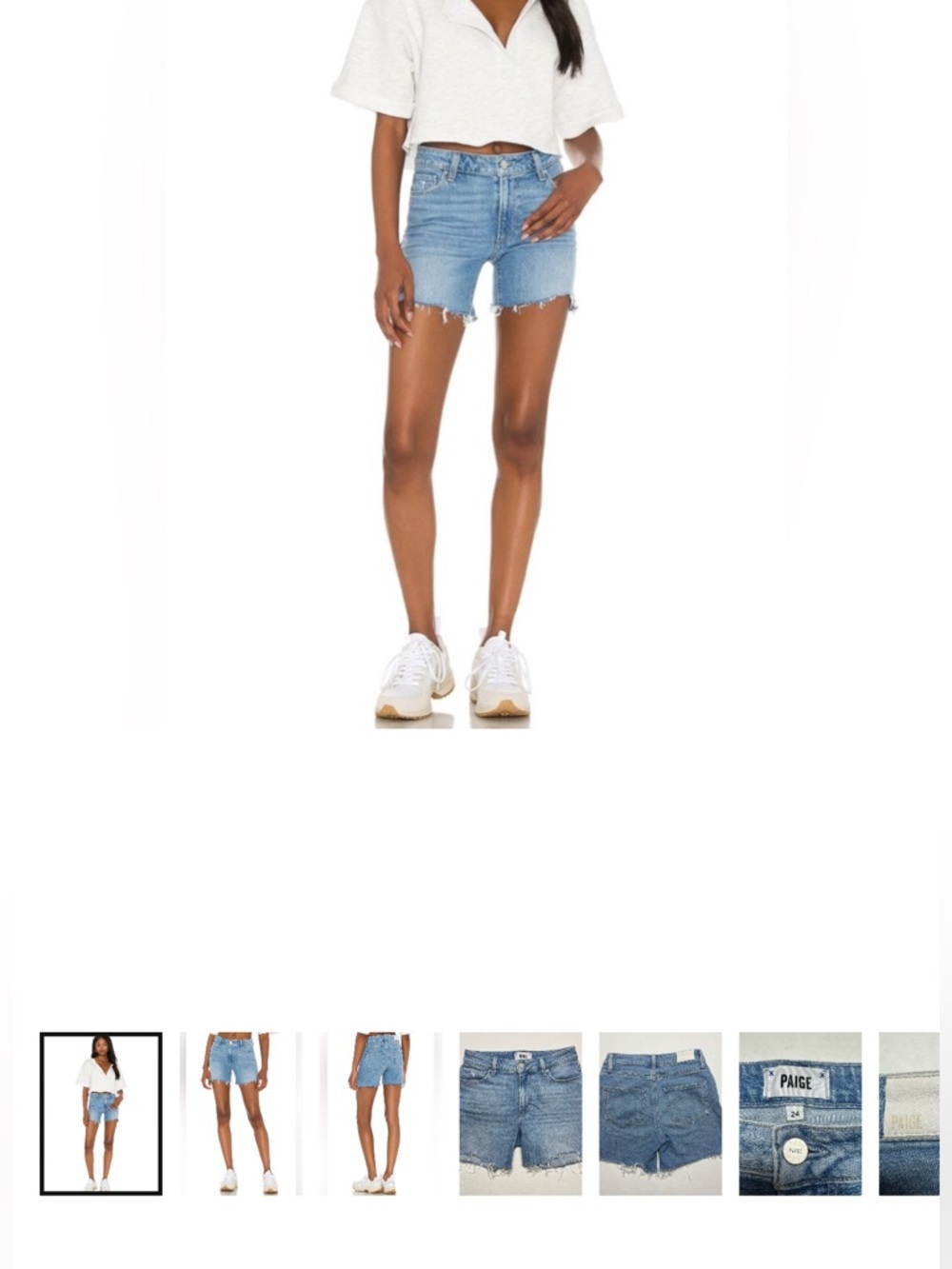 PAIGE Mid Wash Denim Frayed Hem Shorts